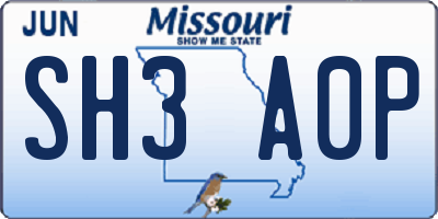 MO license plate SH3A0P