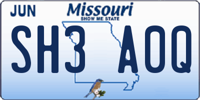 MO license plate SH3A0Q