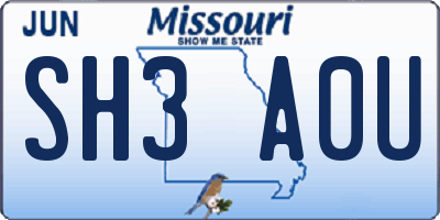 MO license plate SH3A0U