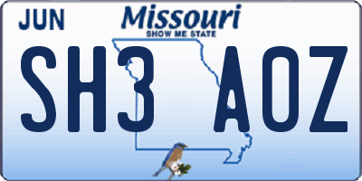 MO license plate SH3A0Z