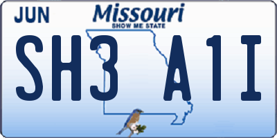 MO license plate SH3A1I