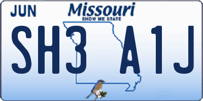MO license plate SH3A1J