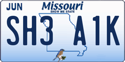 MO license plate SH3A1K