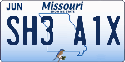 MO license plate SH3A1X