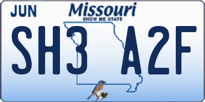 MO license plate SH3A2F
