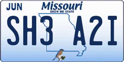 MO license plate SH3A2I