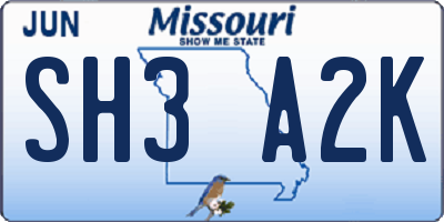 MO license plate SH3A2K