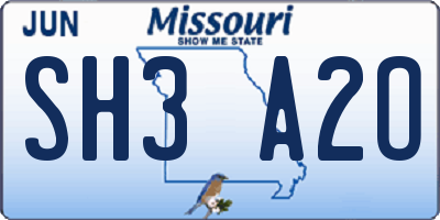 MO license plate SH3A2O