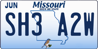 MO license plate SH3A2W