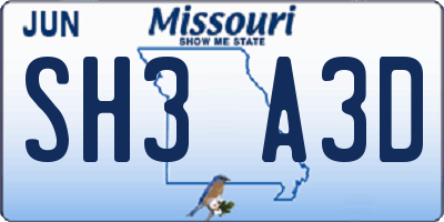 MO license plate SH3A3D