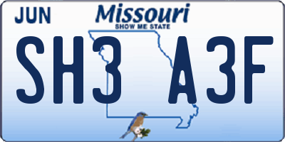 MO license plate SH3A3F