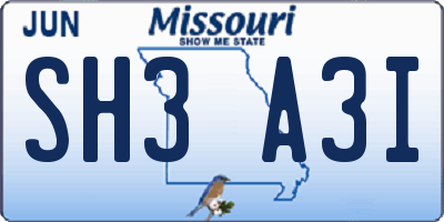 MO license plate SH3A3I