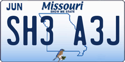 MO license plate SH3A3J