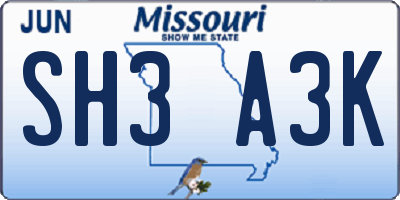 MO license plate SH3A3K