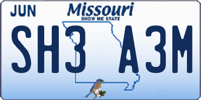 MO license plate SH3A3M