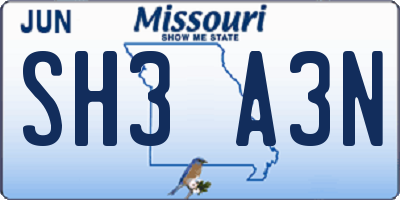 MO license plate SH3A3N