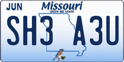 MO license plate SH3A3U