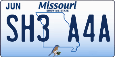 MO license plate SH3A4A