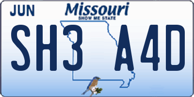 MO license plate SH3A4D