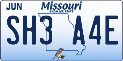 MO license plate SH3A4E