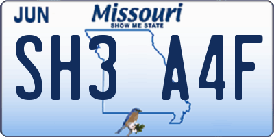 MO license plate SH3A4F