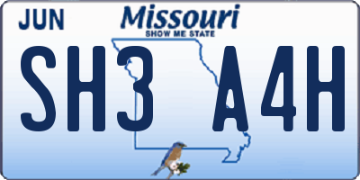 MO license plate SH3A4H