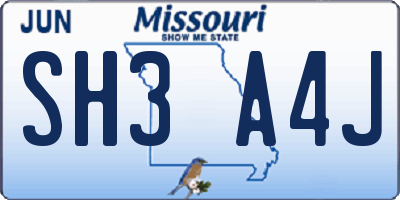 MO license plate SH3A4J