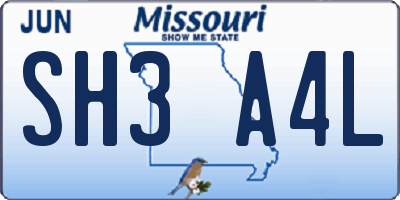MO license plate SH3A4L