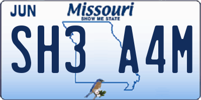 MO license plate SH3A4M