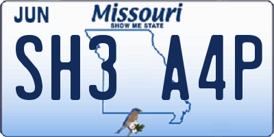 MO license plate SH3A4P