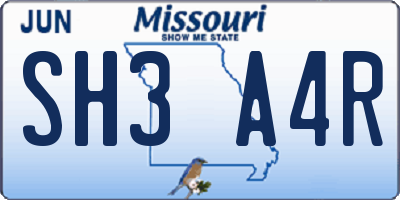 MO license plate SH3A4R