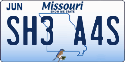 MO license plate SH3A4S