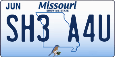 MO license plate SH3A4U