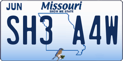 MO license plate SH3A4W