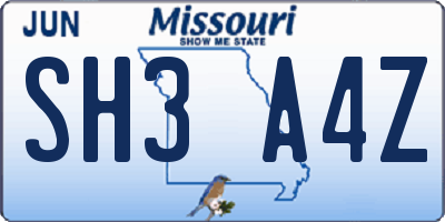 MO license plate SH3A4Z