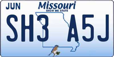 MO license plate SH3A5J