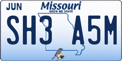 MO license plate SH3A5M