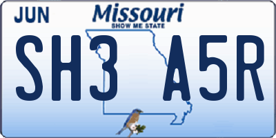 MO license plate SH3A5R