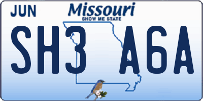 MO license plate SH3A6A