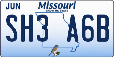 MO license plate SH3A6B