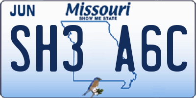 MO license plate SH3A6C
