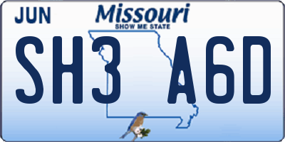 MO license plate SH3A6D