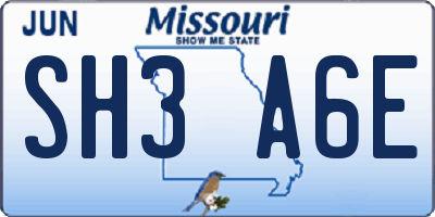 MO license plate SH3A6E