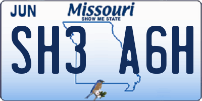 MO license plate SH3A6H