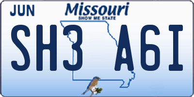 MO license plate SH3A6I