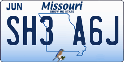 MO license plate SH3A6J