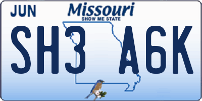 MO license plate SH3A6K