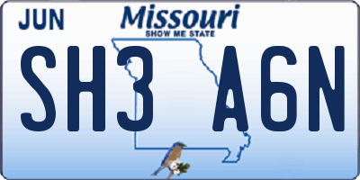 MO license plate SH3A6N