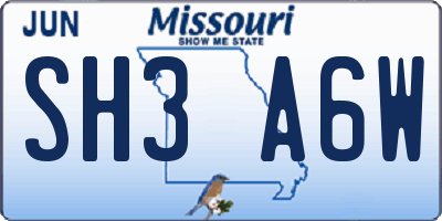 MO license plate SH3A6W