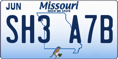 MO license plate SH3A7B